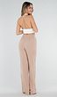 High Waist Beige Linnen Look Tall Broek met Tailleband