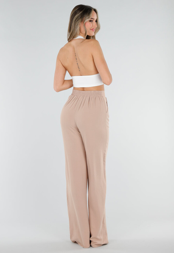 High Waist Beige Linnen Look Tall Broek met Tailleband