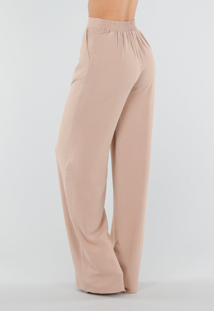 High Waist Beige Linnen Look Tall Broek met Tailleband