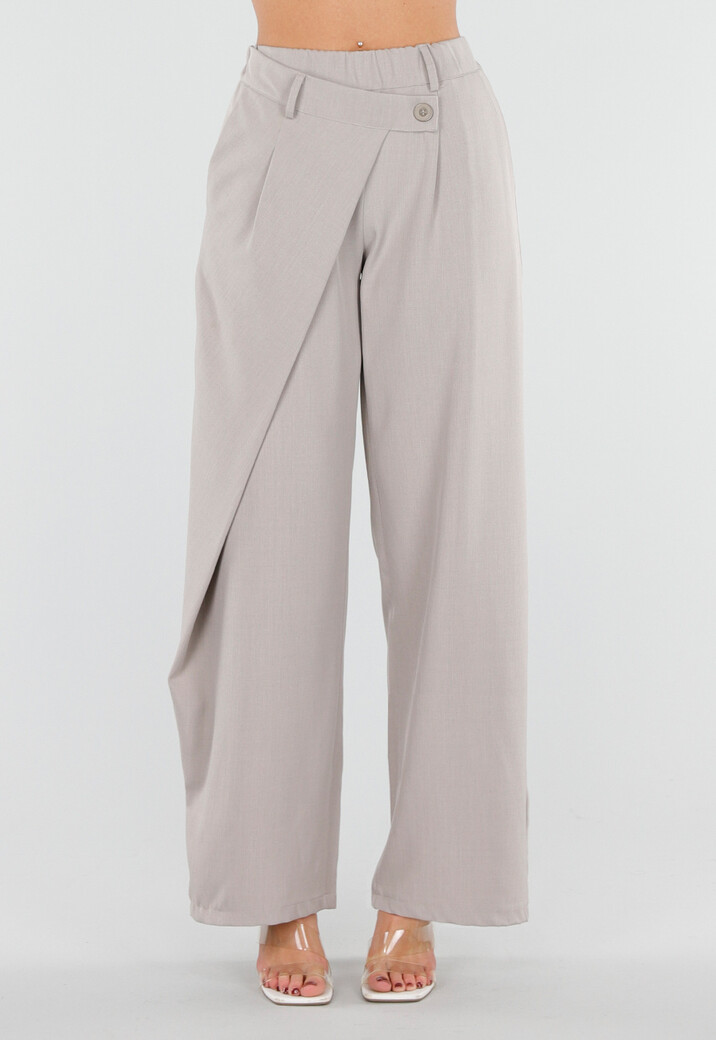 Beige Barrel Pantalon met Plooien en Stretchband