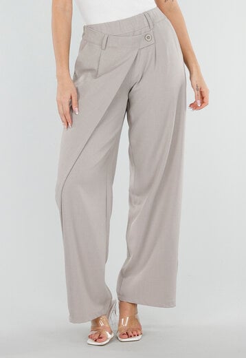 Beige Barrel Pantalon met Overslag