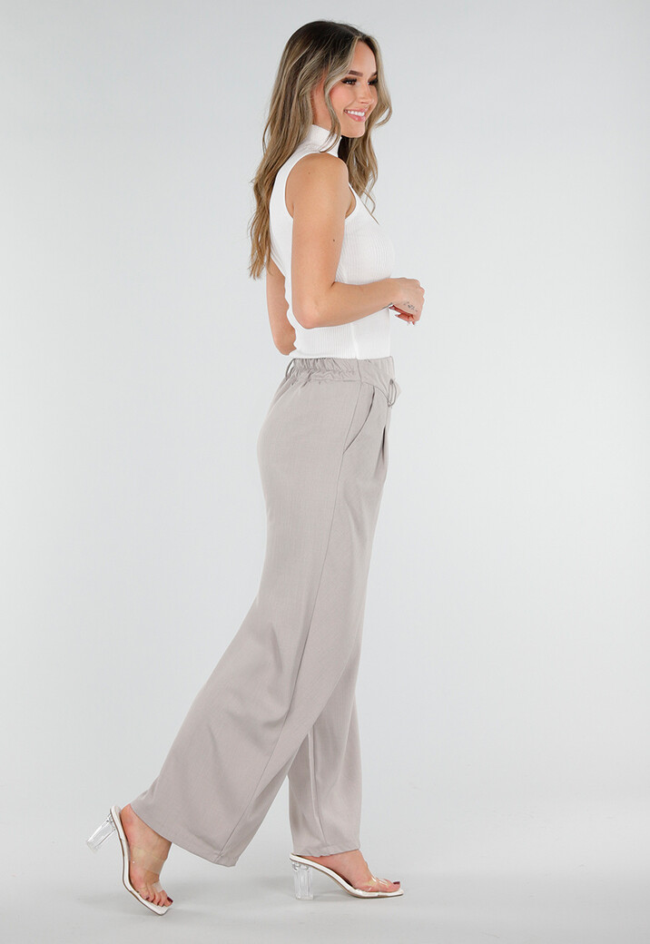 Beige Barrel Pantalon met Plooien en Stretchband