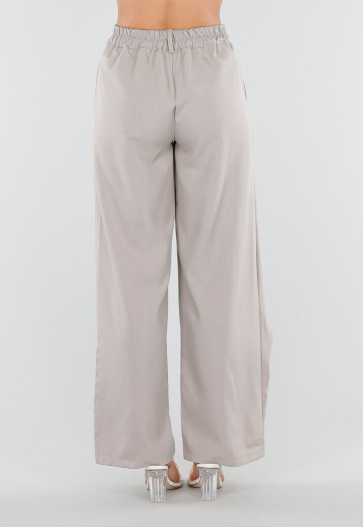 Beige Barrel Pantalon met Plooien en Stretchband
