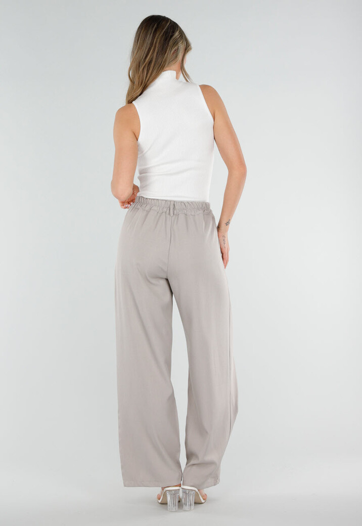 Beige Barrel Pantalon met Plooien en Stretchband