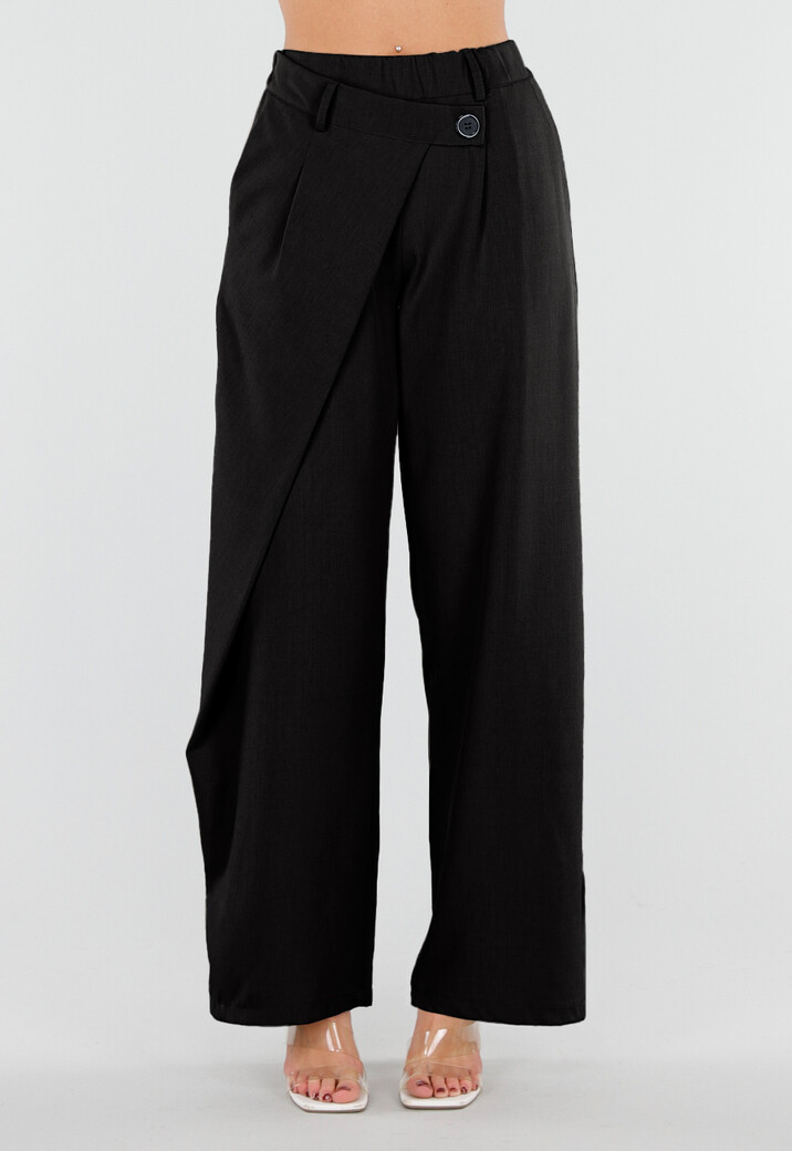 Zwarte Barrel Pantalon met Plooien en Stretchband