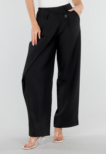 Zwarte Barrel Pantalon met Overslag