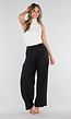 Zwarte Barrel Pantalon met Plooien en Stretchband