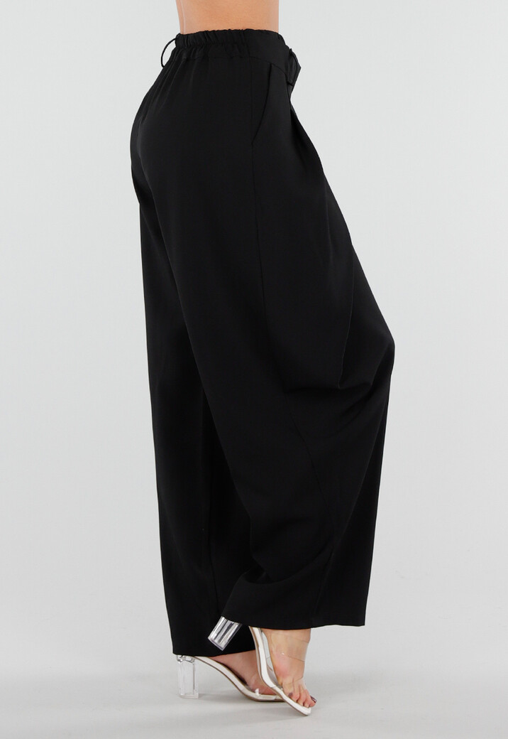 Zwarte Barrel Pantalon met Plooien en Stretchband