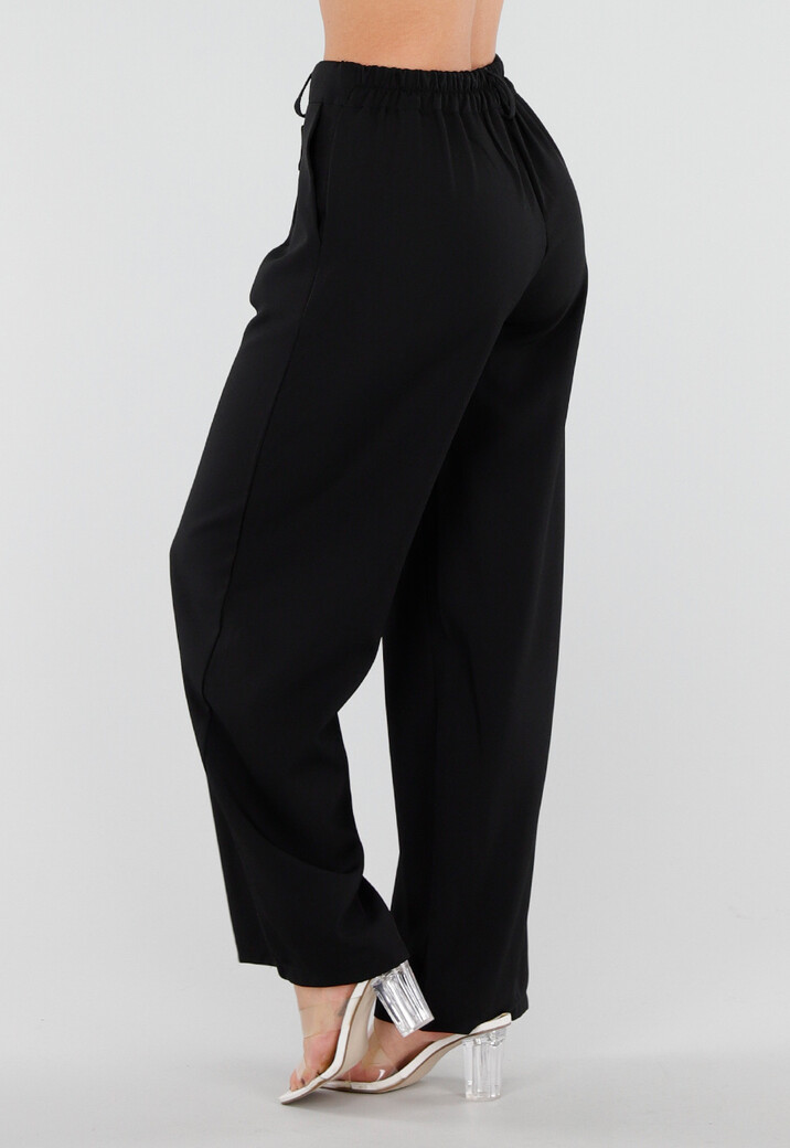 Zwarte Barrel Pantalon met Plooien en Stretchband