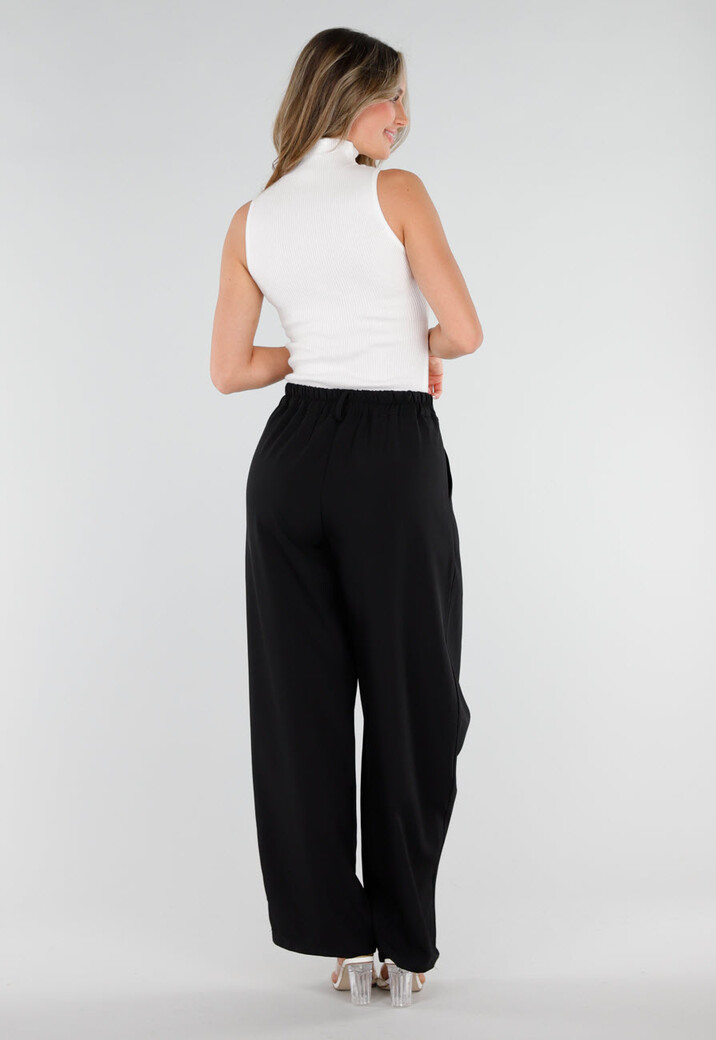 Zwarte Barrel Pantalon met Plooien en Stretchband
