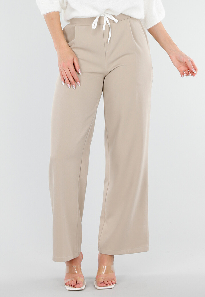 Beige Pantalon met Stretch en Trekkoord Taille