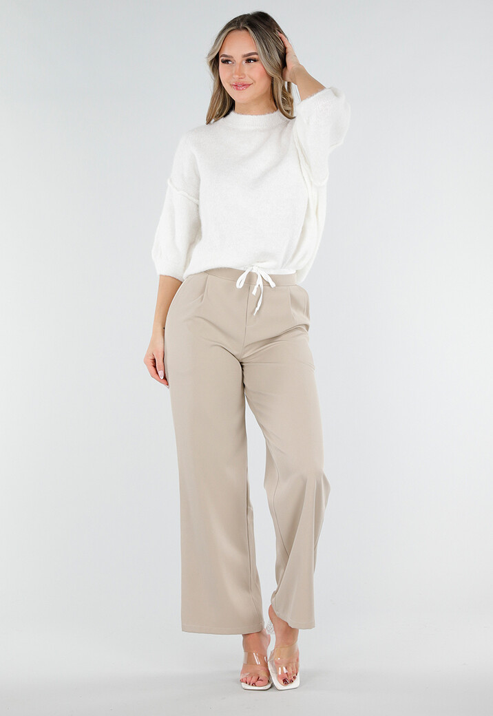 Beige Pantalon met Stretch en Trekkoord Taille