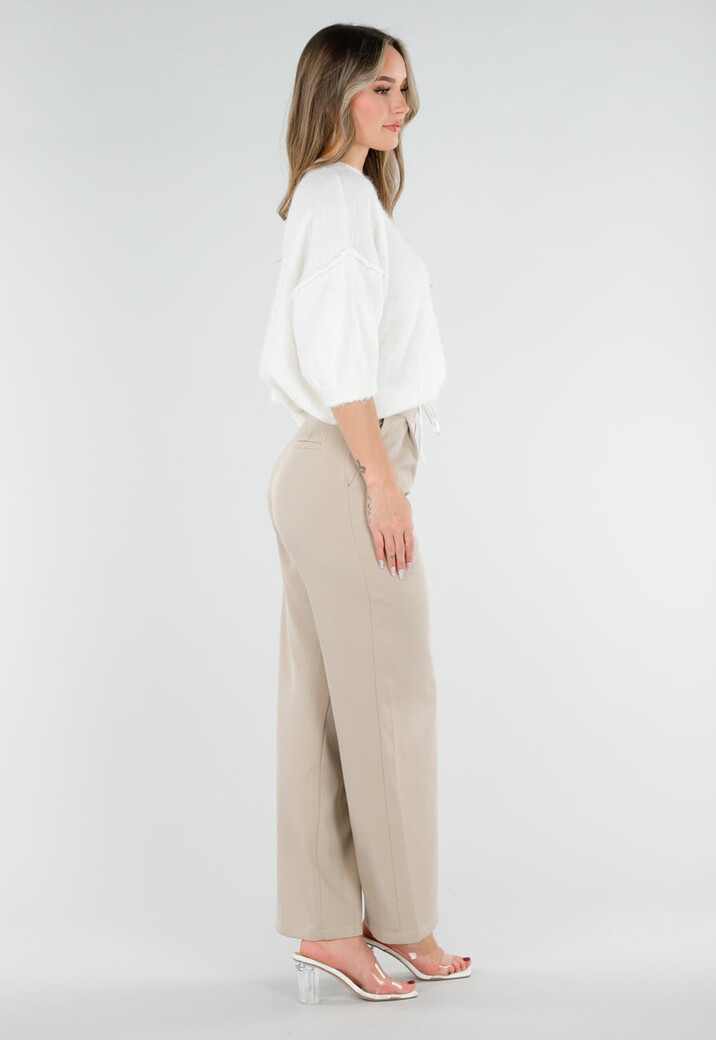 Beige Pantalon met Stretch en Trekkoord Taille