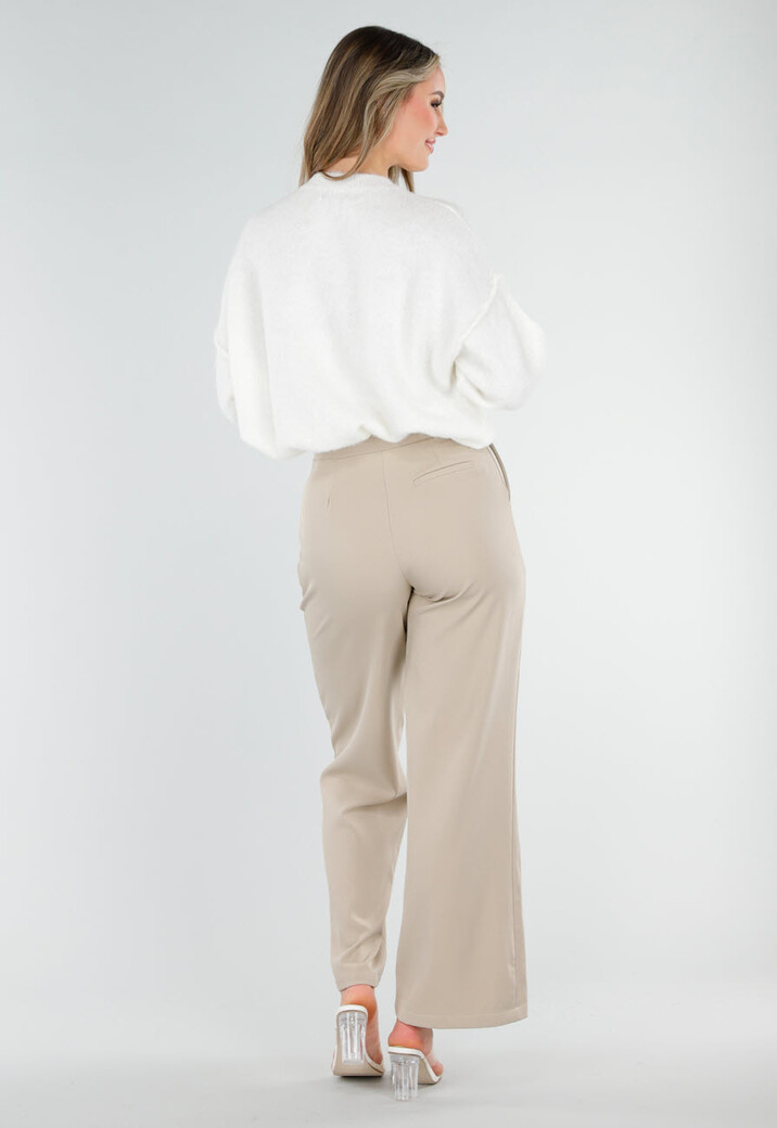 Beige Pantalon met Stretch en Trekkoord Taille