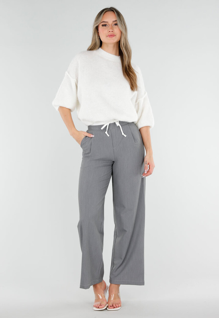 Grijze Pantalon met Stretch en Trekkoord Taille