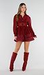 Bordeaux Jurk met Stippenstructuur en Ruffles