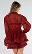Bordeaux Jurk met Stippenstructuur en Ruffles