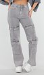 Lichtgrijze Jeans met Hoge Taille en Cargo Zakken