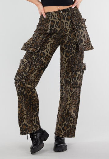 Leopard Print Cargo Broek met Stretch