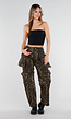 Leopard Print Denim Cargo Broek met Stretch En Zakken