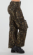 Leopard Print Denim Cargo Broek met Stretch En Zakken