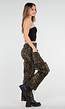 Leopard Print Denim Cargo Broek met Stretch En Zakken