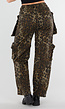 Leopard Print Denim Cargo Broek met Stretch En Zakken