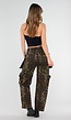 Leopard Print Denim Cargo Broek met Stretch En Zakken