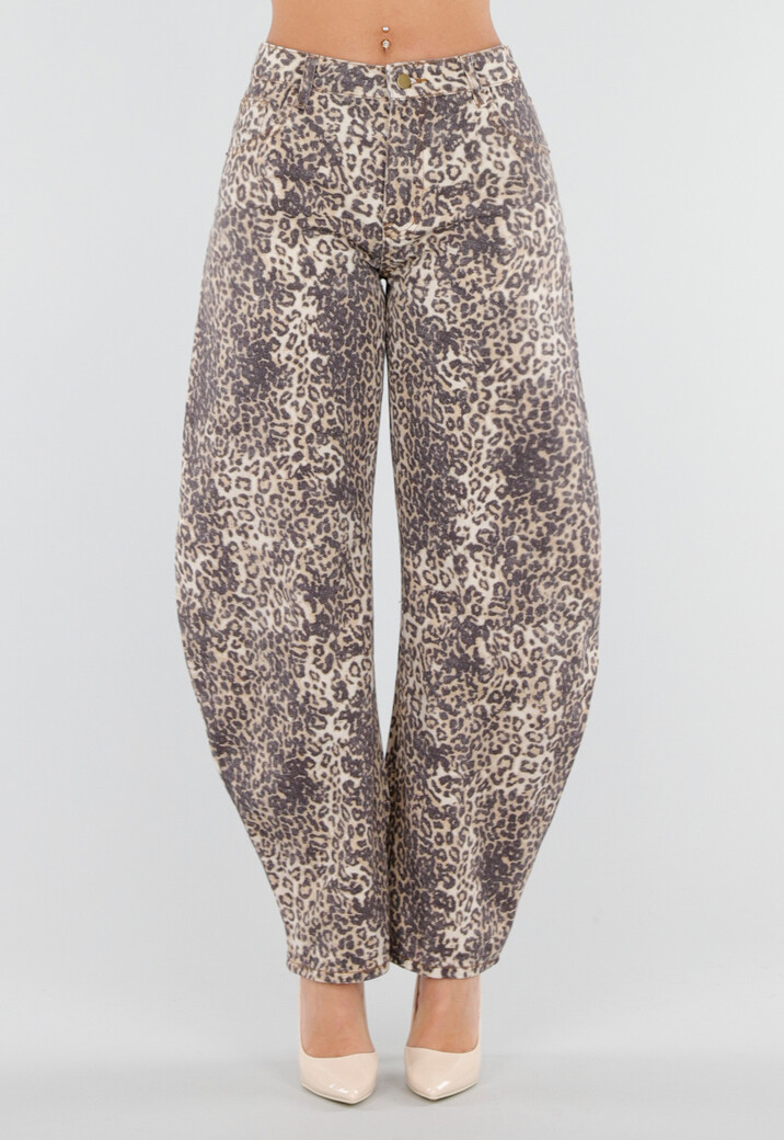 Panterprint Balloon Jeans met High Waist en Barrel Pijpen