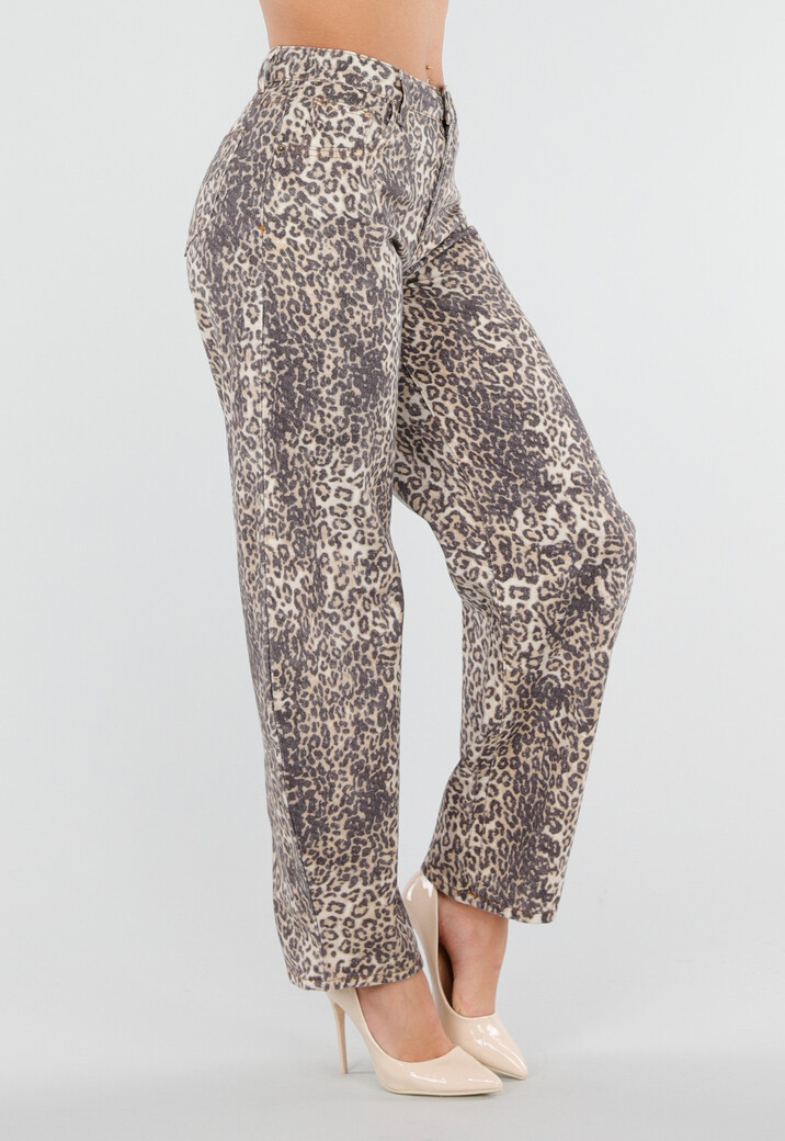 Panterprint Balloon Jeans met High Waist en Barrel Pijpen