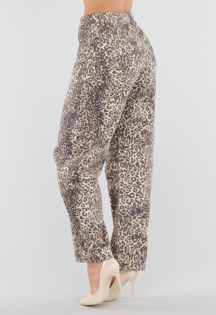 Panterprint Balloon Jeans met High Waist en Barrel Pijpen