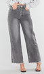 Grijze High Waist Straight Leg Jeans met Rafelige Zoom