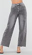Grijze High Waist Straight Leg Jeans met Rafelige Zoom