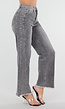 Grijze High Waist Straight Leg Jeans met Rafelige Zoom