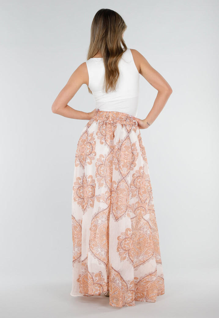 Oranje Maxi Rok met Paisley Print en Strikceintuur
