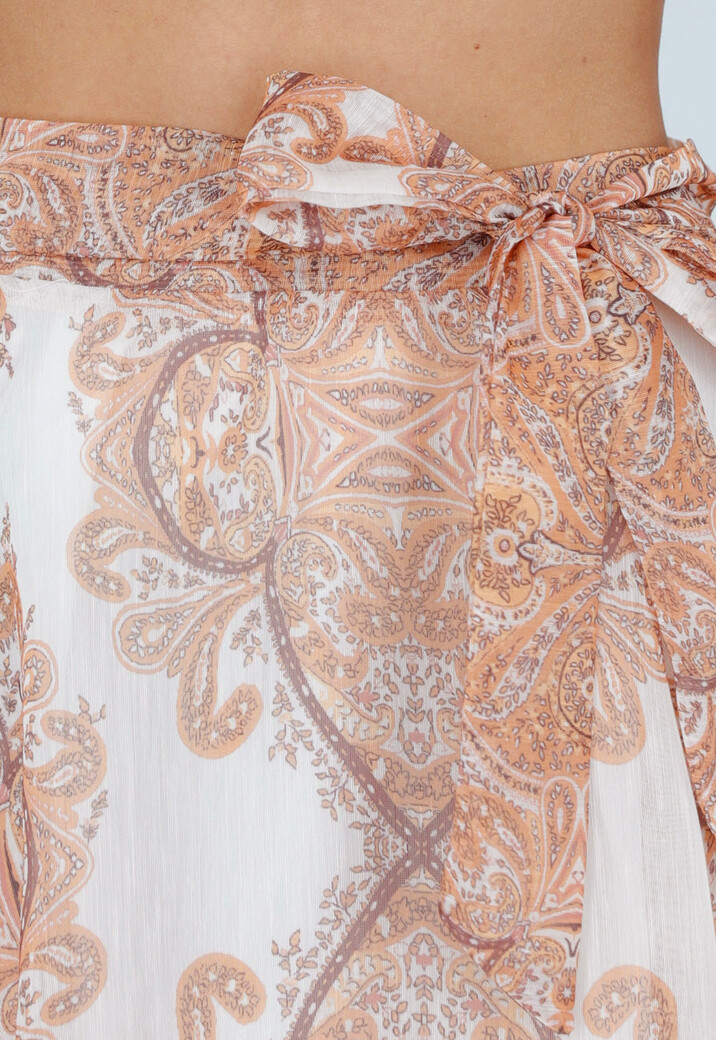 Oranje Maxi Rok met Paisley Print en Strikceintuur