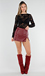 Bordeaux Lederlook Skort met Split En Blinde Rits