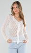 Witte Kant Top met Ruches en Lange Mouwen