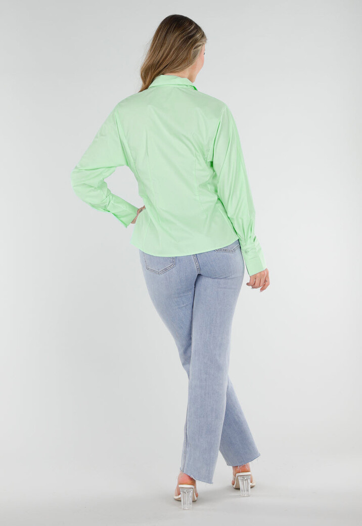 Mintgroene Blouse met Stropdas en Lange Mouwen