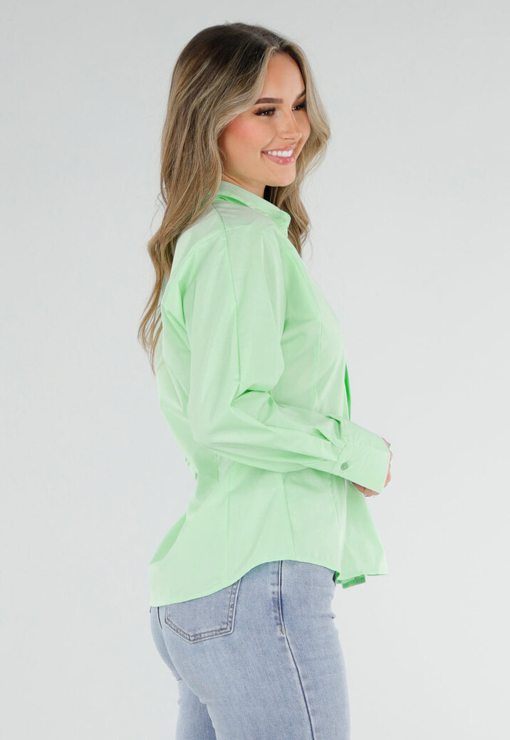 Mintgroene Blouse met Stropdas en Lange Mouwen