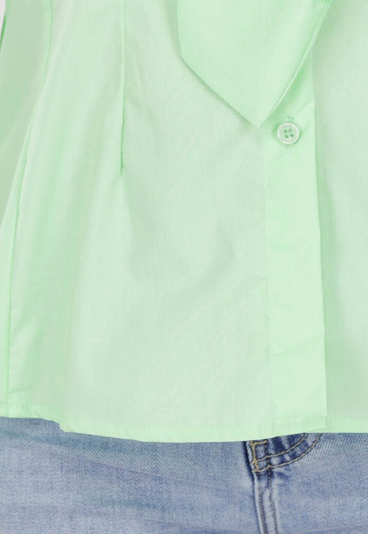 Mintgroene Blouse met Stropdas en Lange Mouwen
