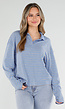Blauwe Gestreepte Polo Longsleeve met Stretch
