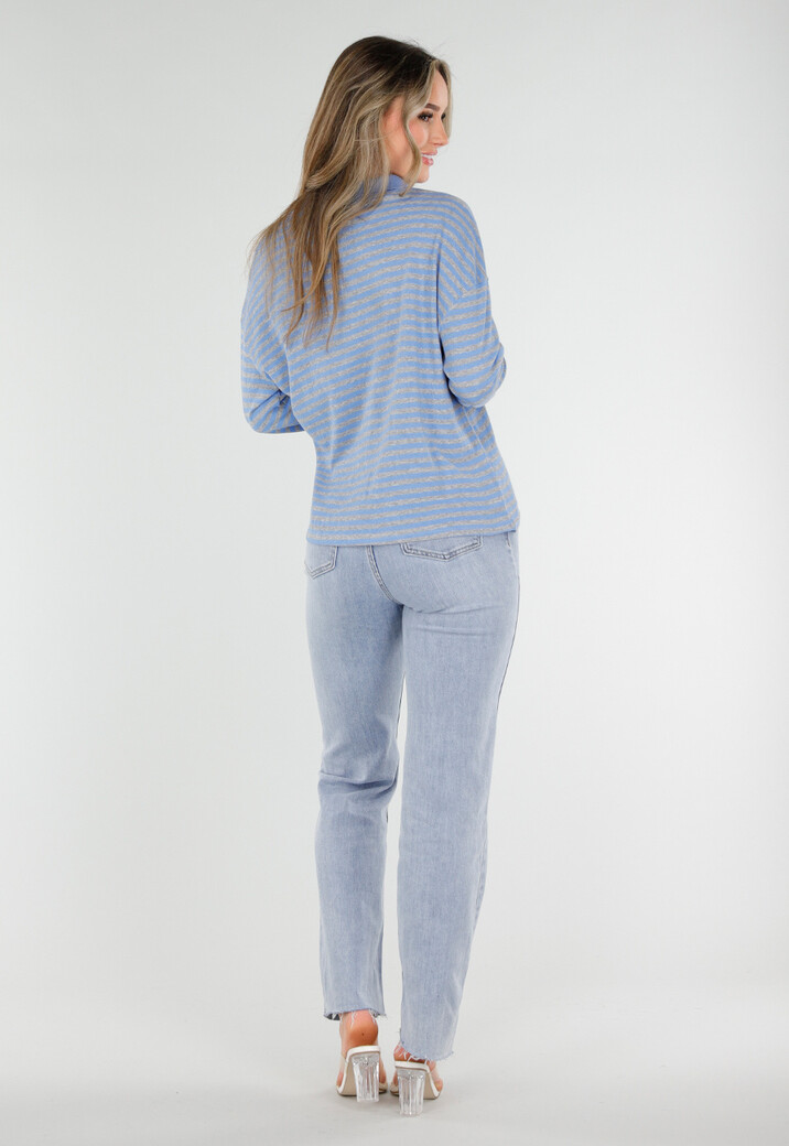Blauwe Gestreepte Polo Longsleeve met Stretch