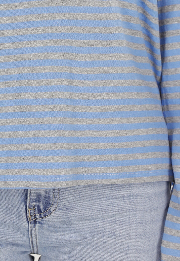 Blauwe Gestreepte Polo Longsleeve met Stretch