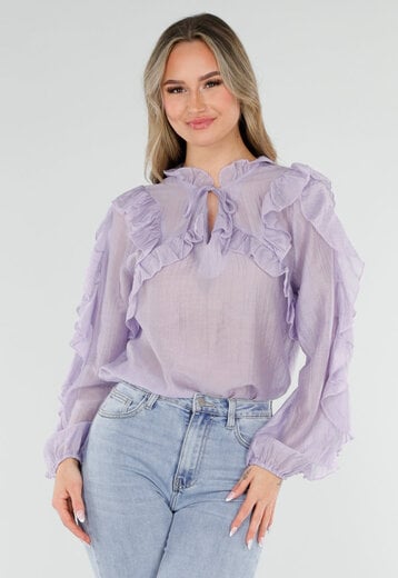 Lila Ruffle Blouse met Strikdetail