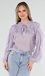 Lila Ruffle Blouse met Strikdetail en Lange Mouwen