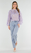 Lila Ruffle Blouse met Strikdetail en Lange Mouwen