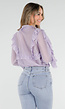 Lila Ruffle Blouse met Strikdetail en Lange Mouwen