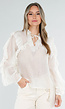 Beige Ruffle Blouse met Lange Mouwen en Striksluiting