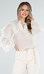 Beige Ruffle Blouse met Lange Mouwen en Striksluiting
